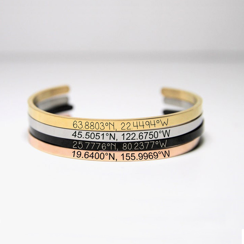 Coordinates Bracelet - Customized Personalized 4mm Width Laser Engrave