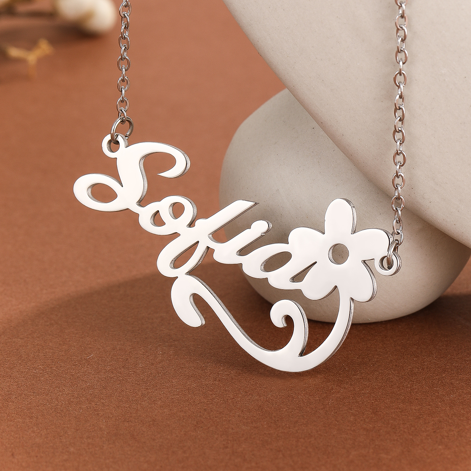 Name Necklace Custom - Stainless Steel Flower Letter Pendant Necklace