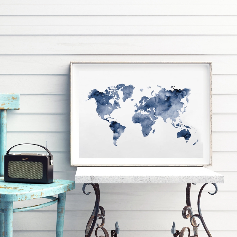 Blue World Map Print Navy Map  – Custom Star Map recenzja i cena