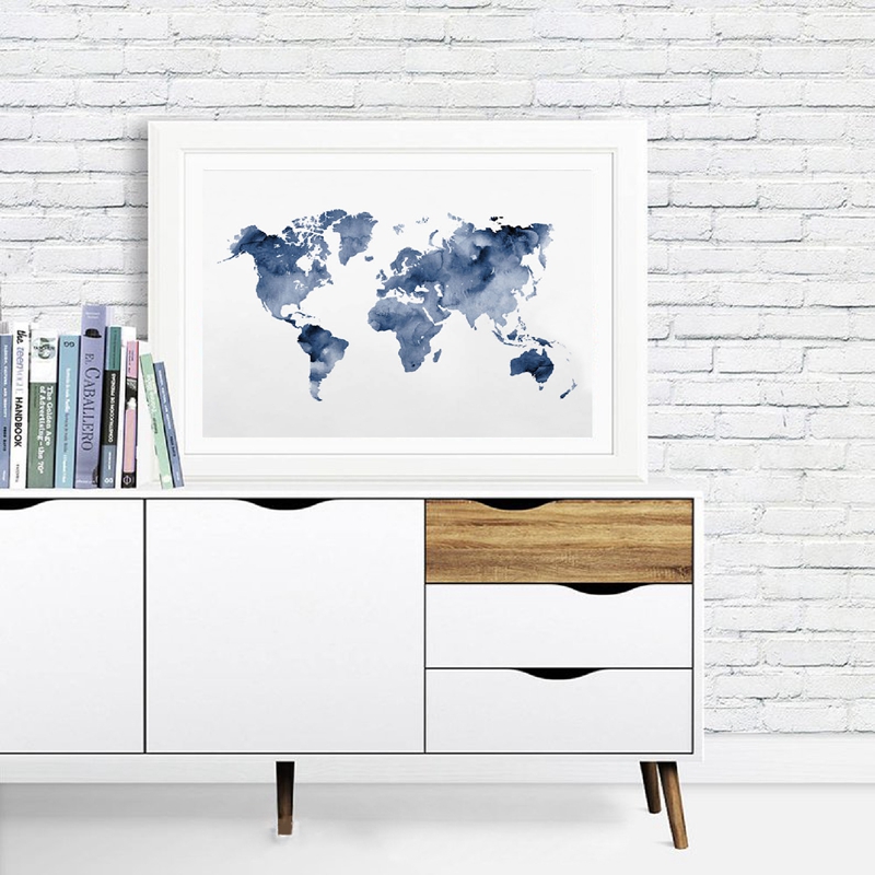 Blue World Map Print Navy Map  – Custom Star Map recenzja i cena