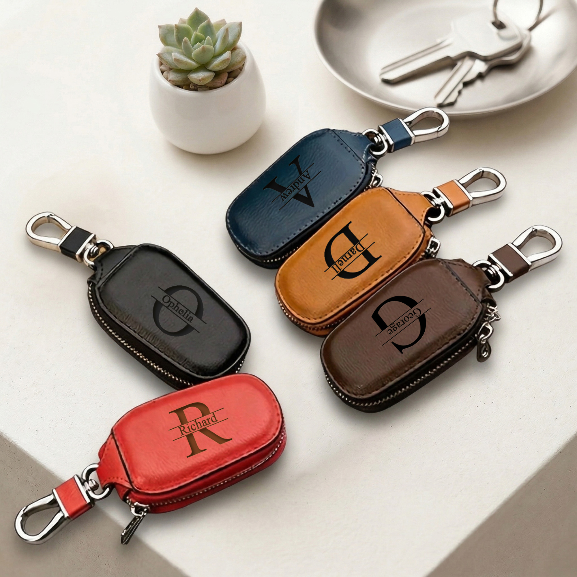 Personalized Custom Zipper Key – Monogram Keychain Leather recenzja i cena