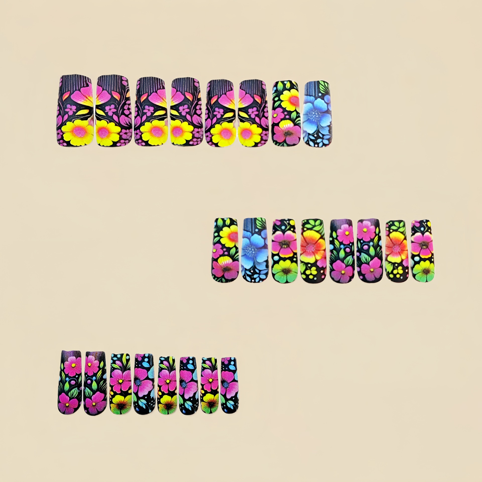 Medium long fake nails gradien – Pressed Flower Art recenzja i cena