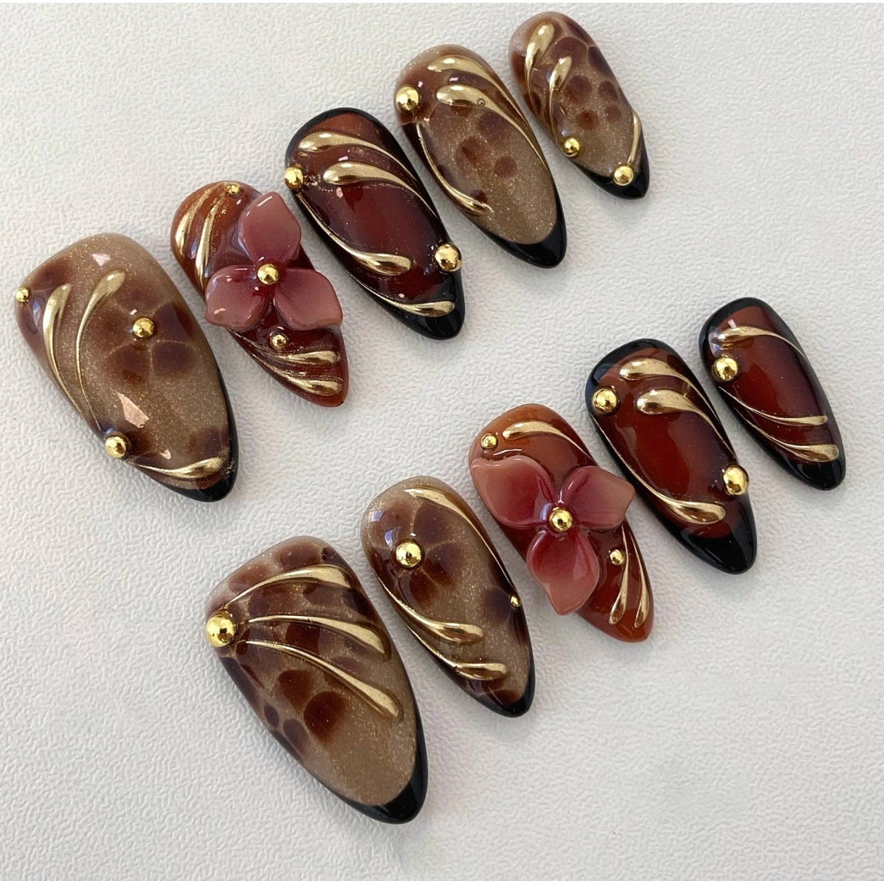 24pcs Leopard Print Brown Nail – Pressed Flower Art recenzja i cena