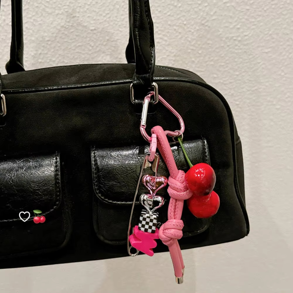 Y2k Cute Cherry Alphabet PU Le – Monogram Keychain Leather recenzja i cena