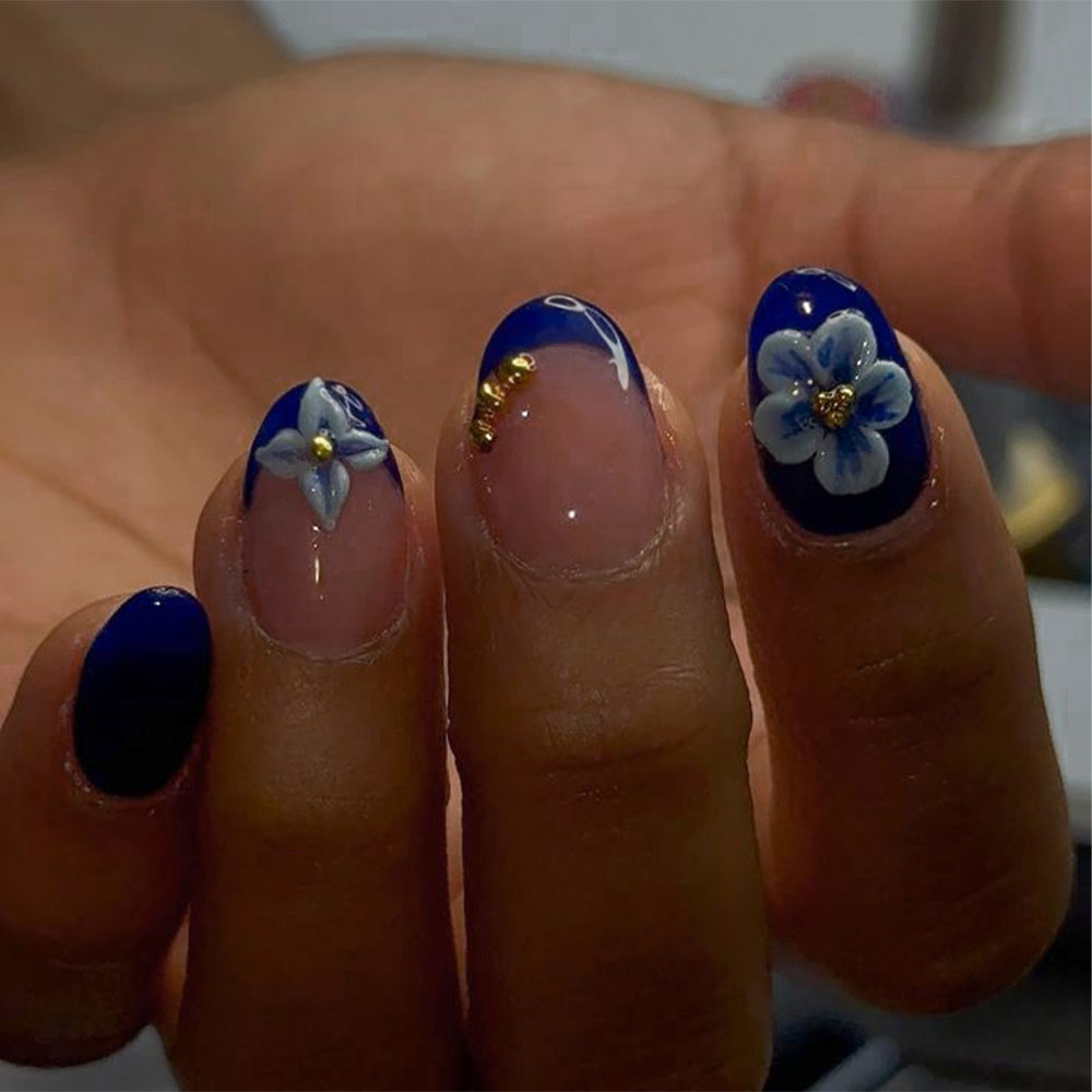 24pcs Short Oval 3D Gel Nail S – Pressed Flower Art recenzja i cena