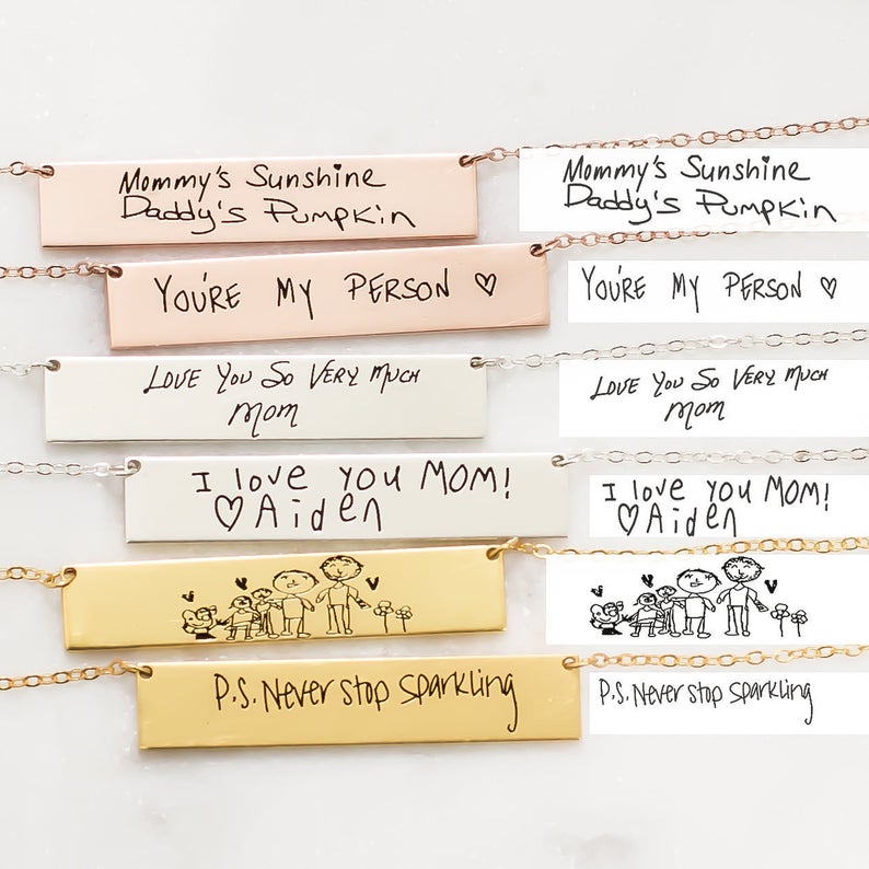 Personalized Custom Actual Han – Handwriting Necklace Bar recenzja i cena