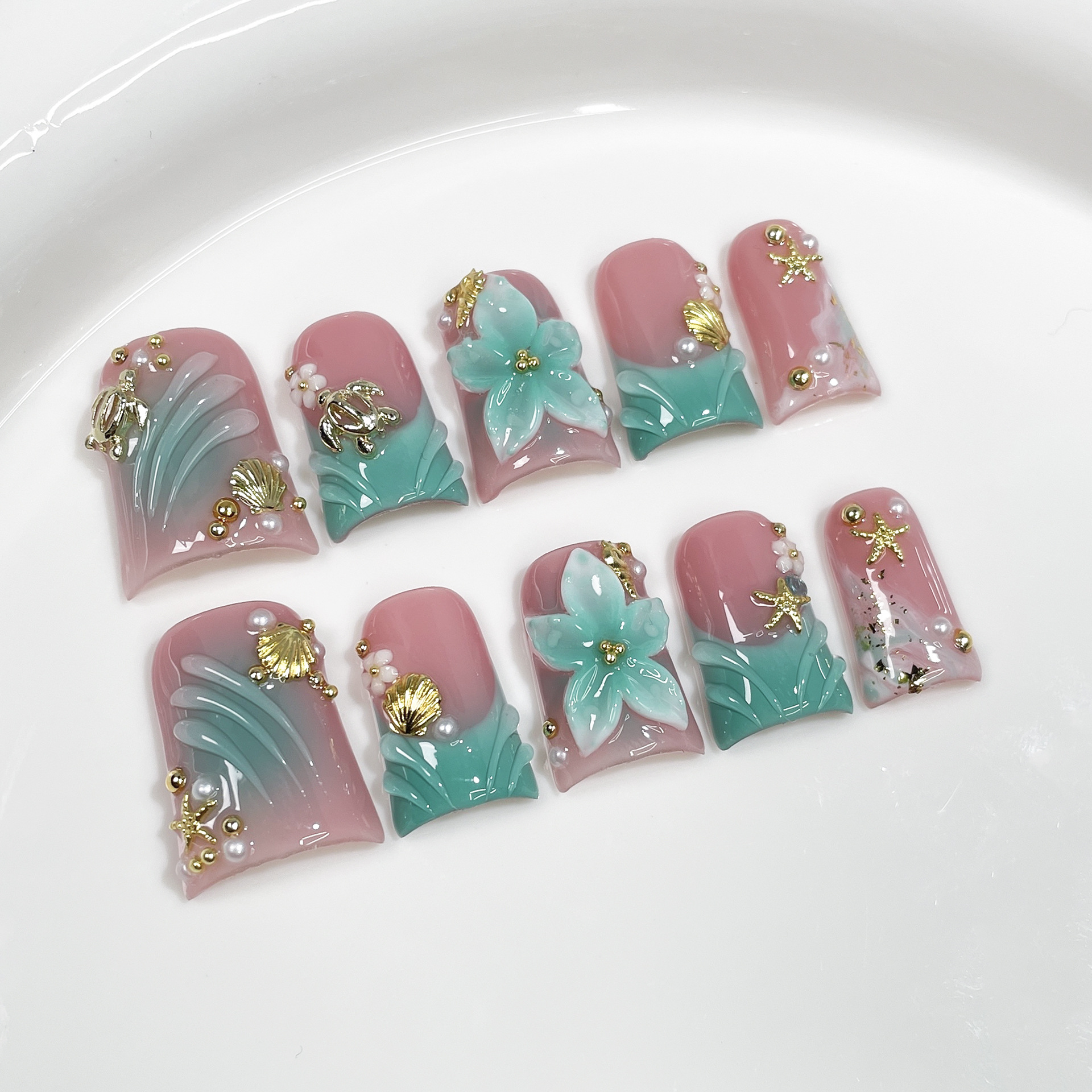 10pcs Ocean Style Fake Nails D – Pressed Flower Art recenzja i cena