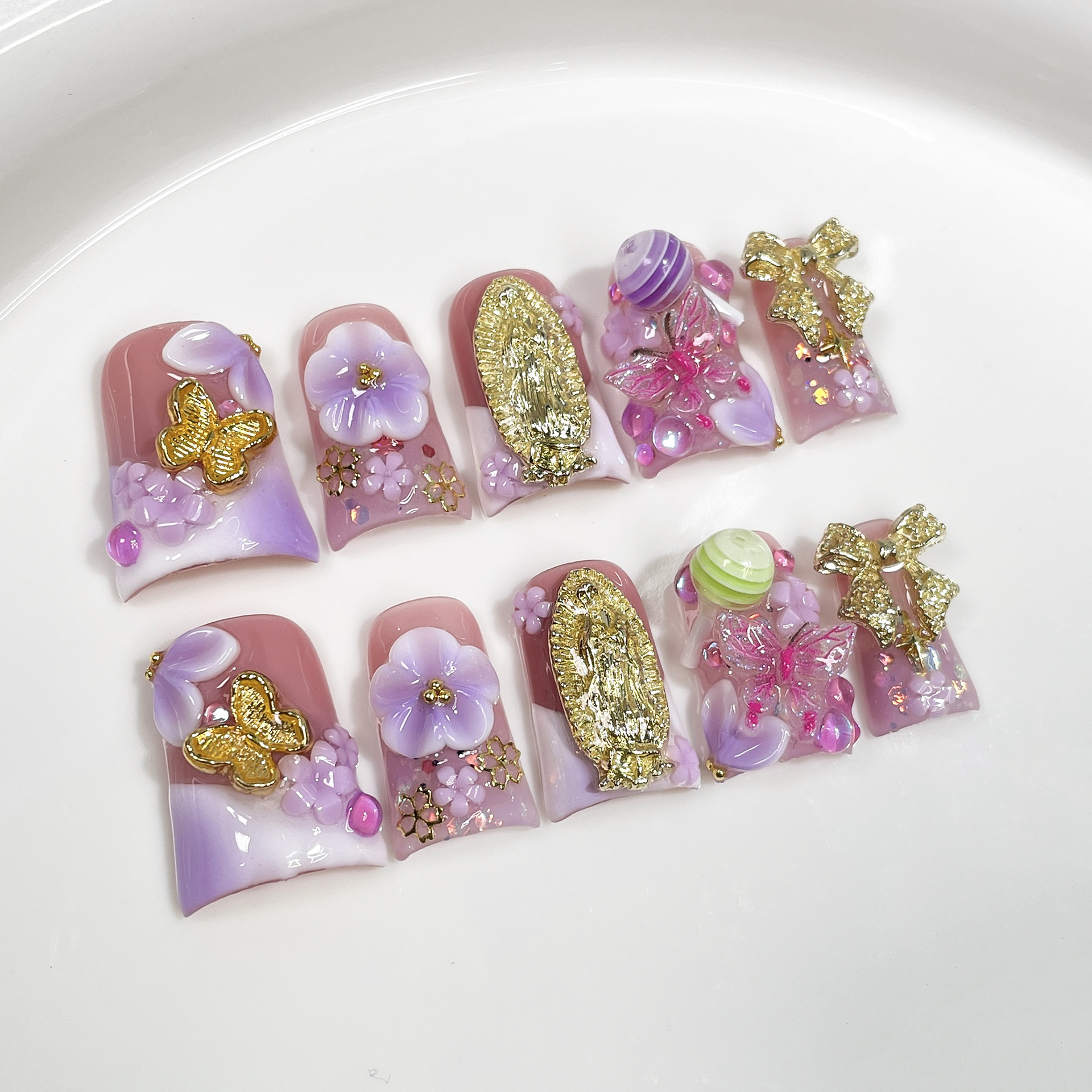 10pcs Ocean Style Fake Nails D – Pressed Flower Art recenzja i cena