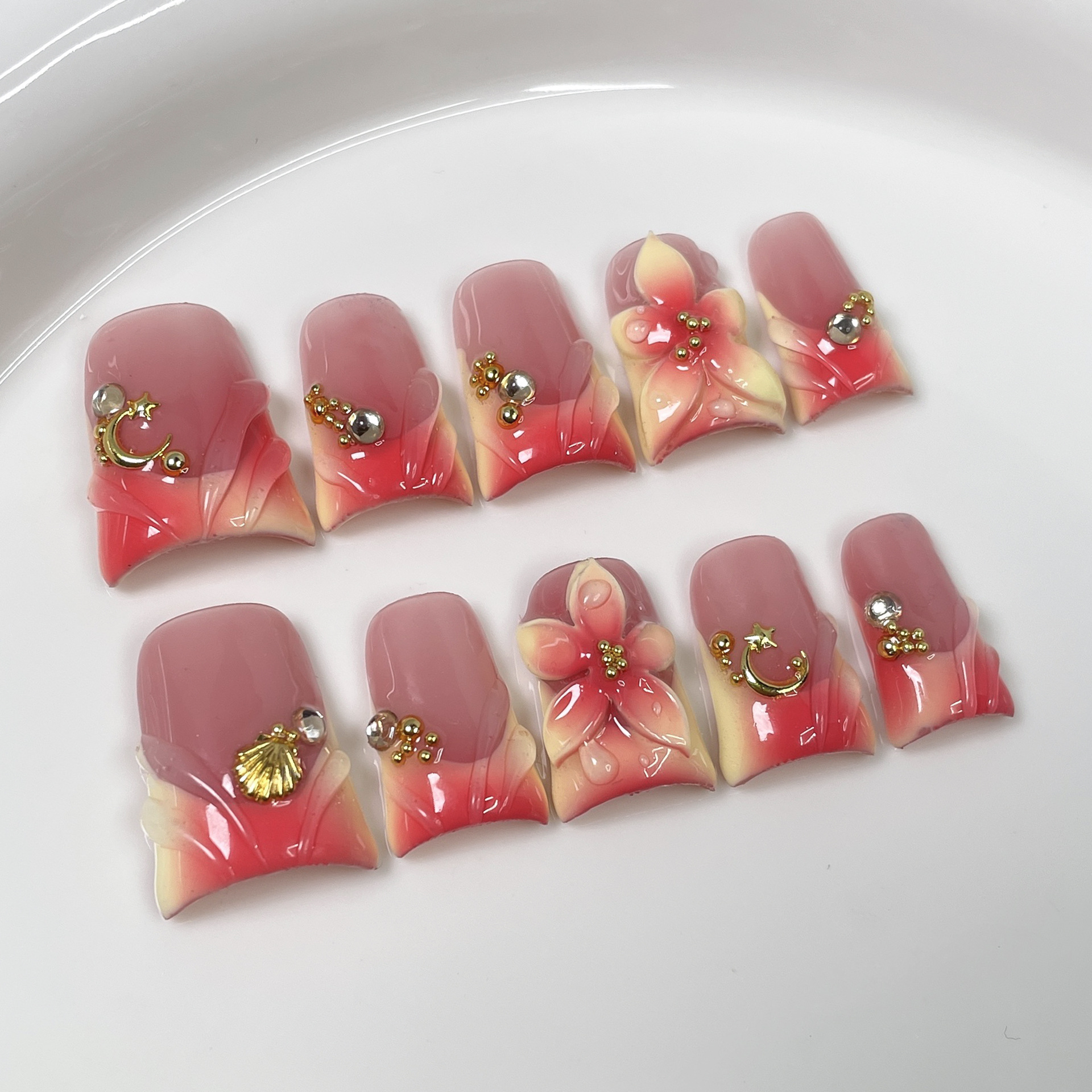 10pcs Ocean Style Fake Nails D – Pressed Flower Art recenzja i cena