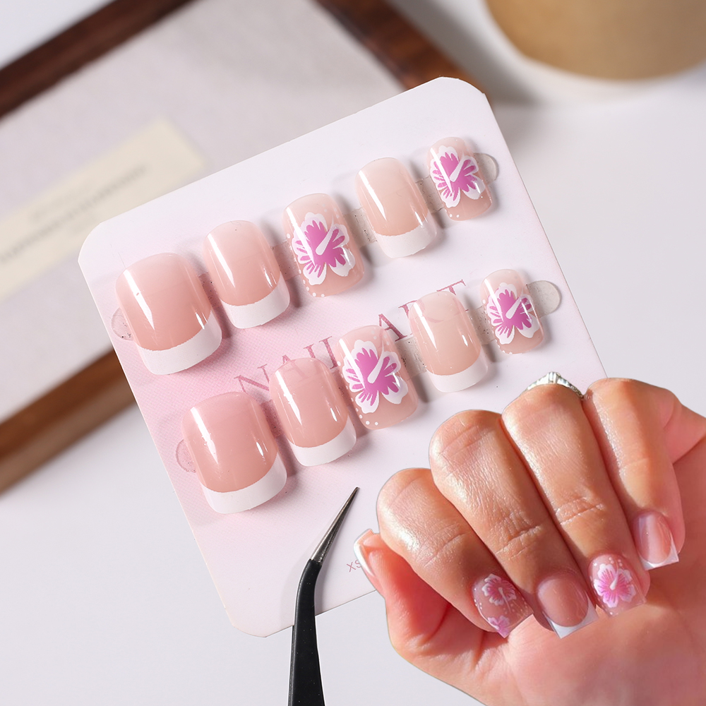 24Pcs French Flower False Nail – Pressed Flower Art recenzja i cena