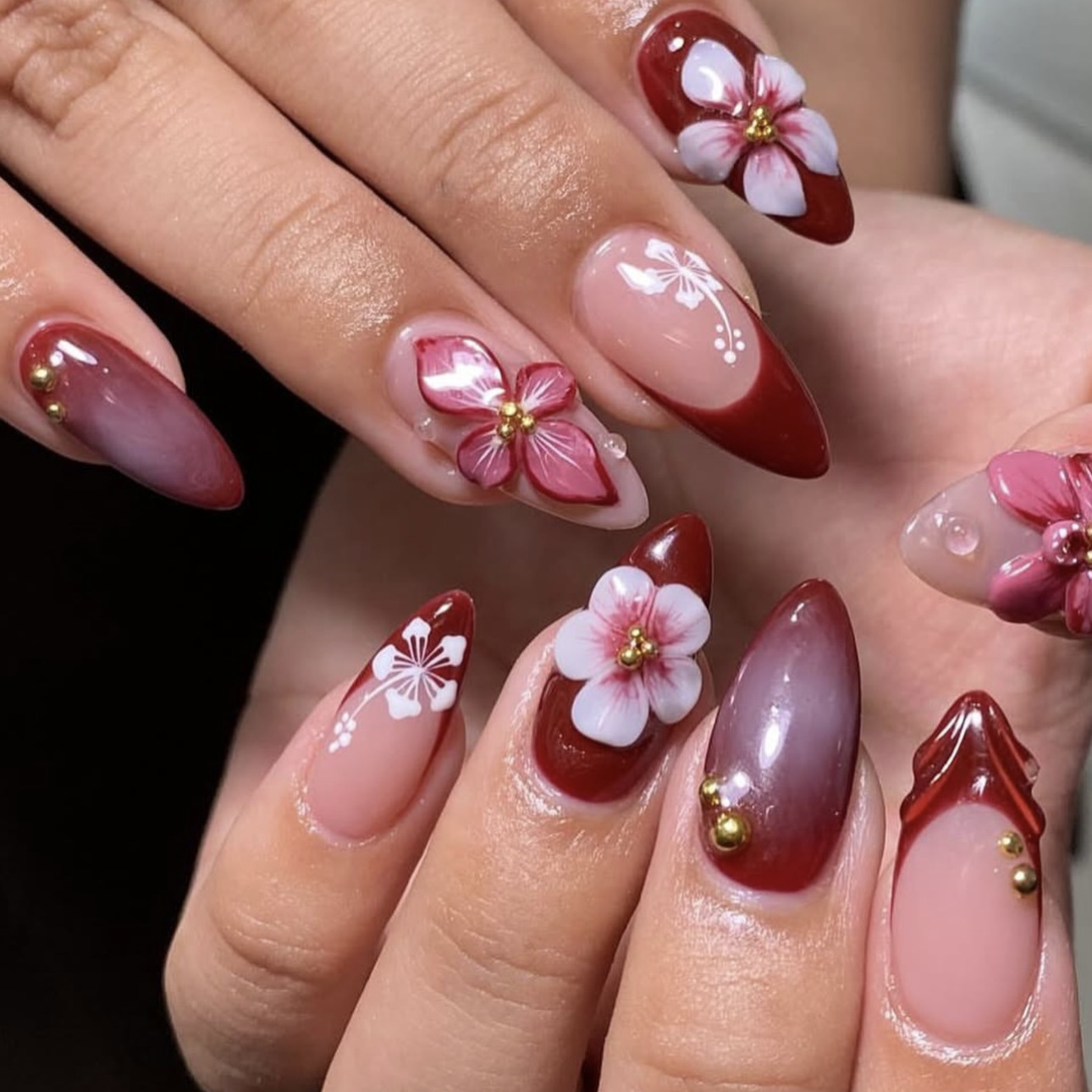 24pcs Red French Press on Nail – Pressed Flower Art recenzja i cena